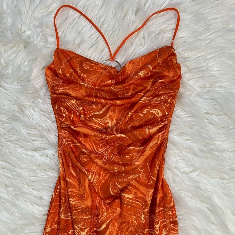 Women’s Orange Swirl Backess Dress - Picture 3 of 6